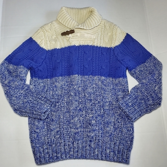 Baby gap blue and cream mock neck toggle cable knit sweater Sz 3T - Picture 1 of 7